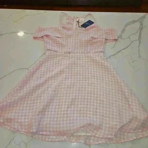 J.O.A. Womens Pink Gingham Off The Shoulder Halter Dress Size Medium NWT - Picture 4 of 12